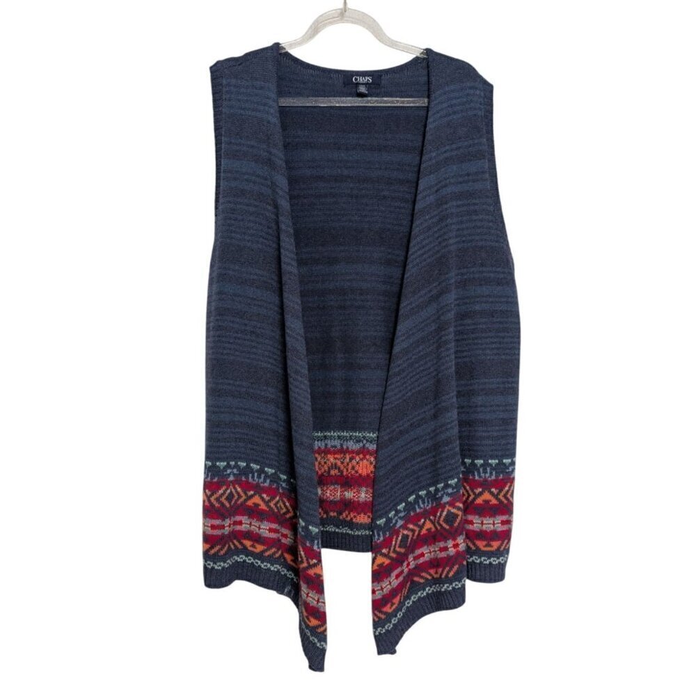 Chaps Southwestern Open Sweater Vest Womens Size Large Blue Western Sleeveless